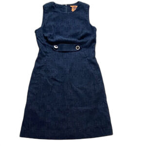 Vtg Tory Burch Navy Tweed Sleeveless Dress with Grommet Waist sz 8 cotton blend